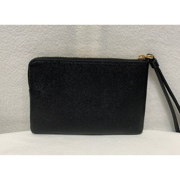 Coach Corner Zip Wristlet Crossgrain Leather Black Gold NWOT - Picture 2 of 8